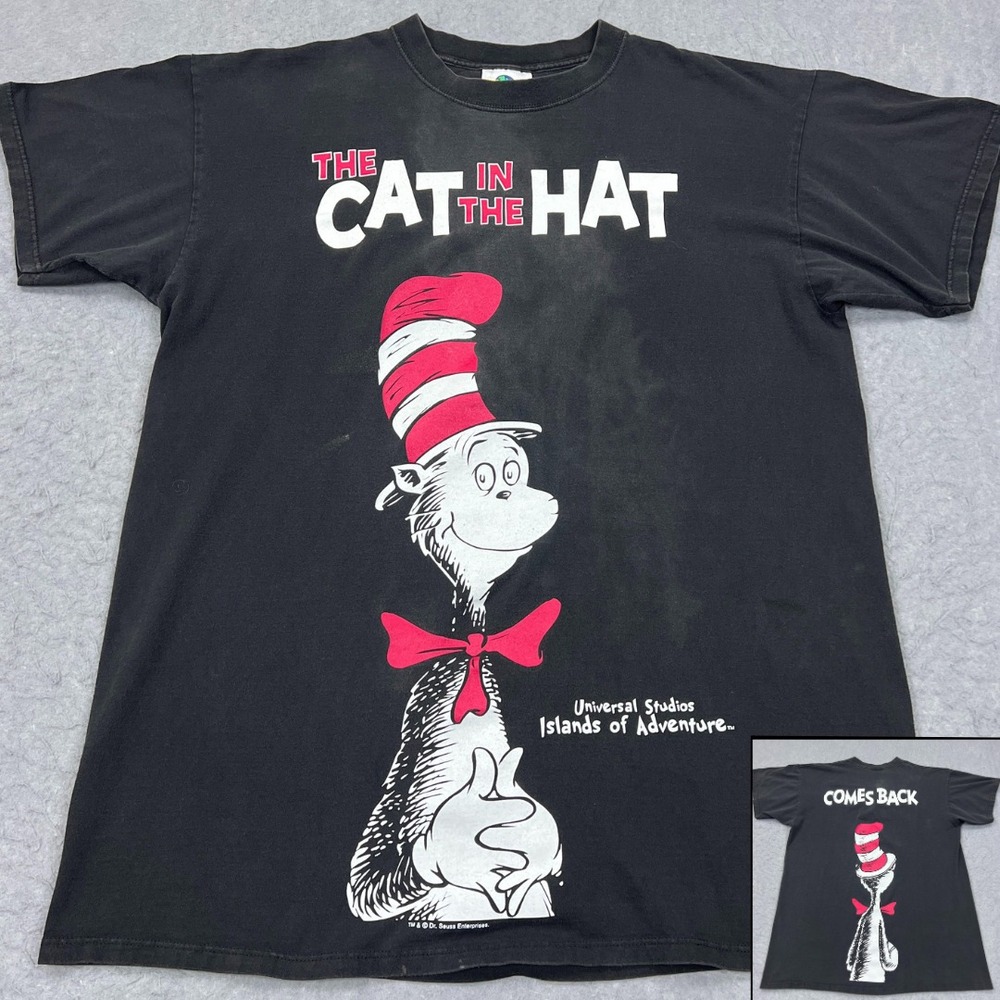 VTG Universal Studios Cat in‎ the Hat Back Universal Shirt Large* AOP Seuss USA